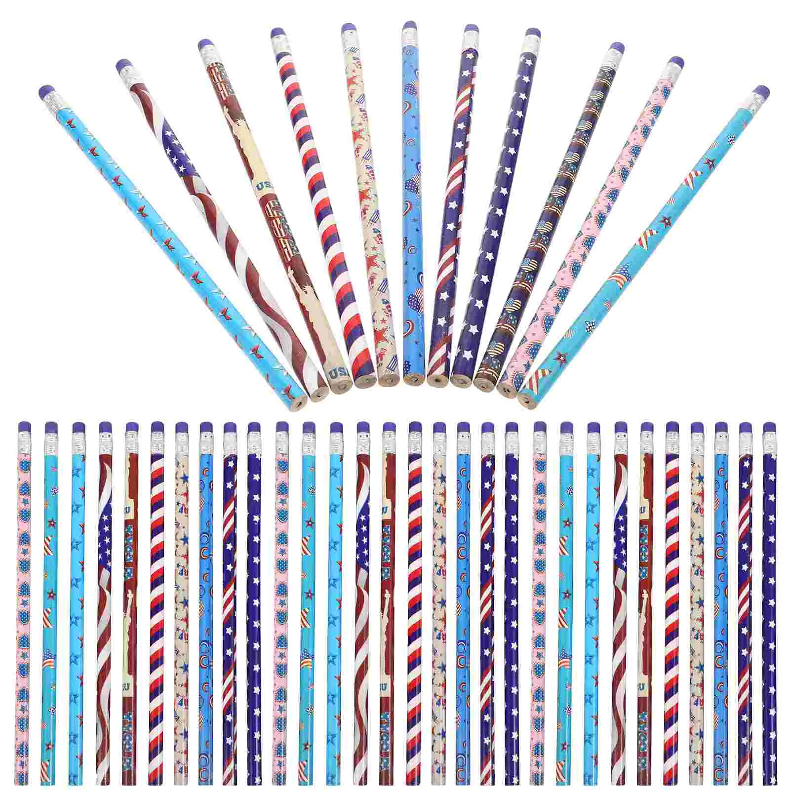 48 Pcs Usa Patriotic Themed Pens Flag Pencil Pencils Bulk Daily Use Student Red White Blue