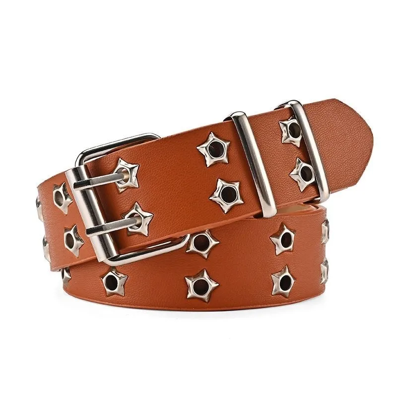 Ceinture à rivets en cuir PU Star Eye pour hommes et femmes, ceinture à double broche, ceinture en cuir PU, style gothique, mode décontractée, jeans, Y2K, Hot