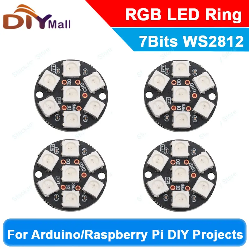 

7-Pixel WS2812 5050 RGB LED Ring Programmable Addressable Light for Arduino/RPi DIY Full-Color Lighting Projects
