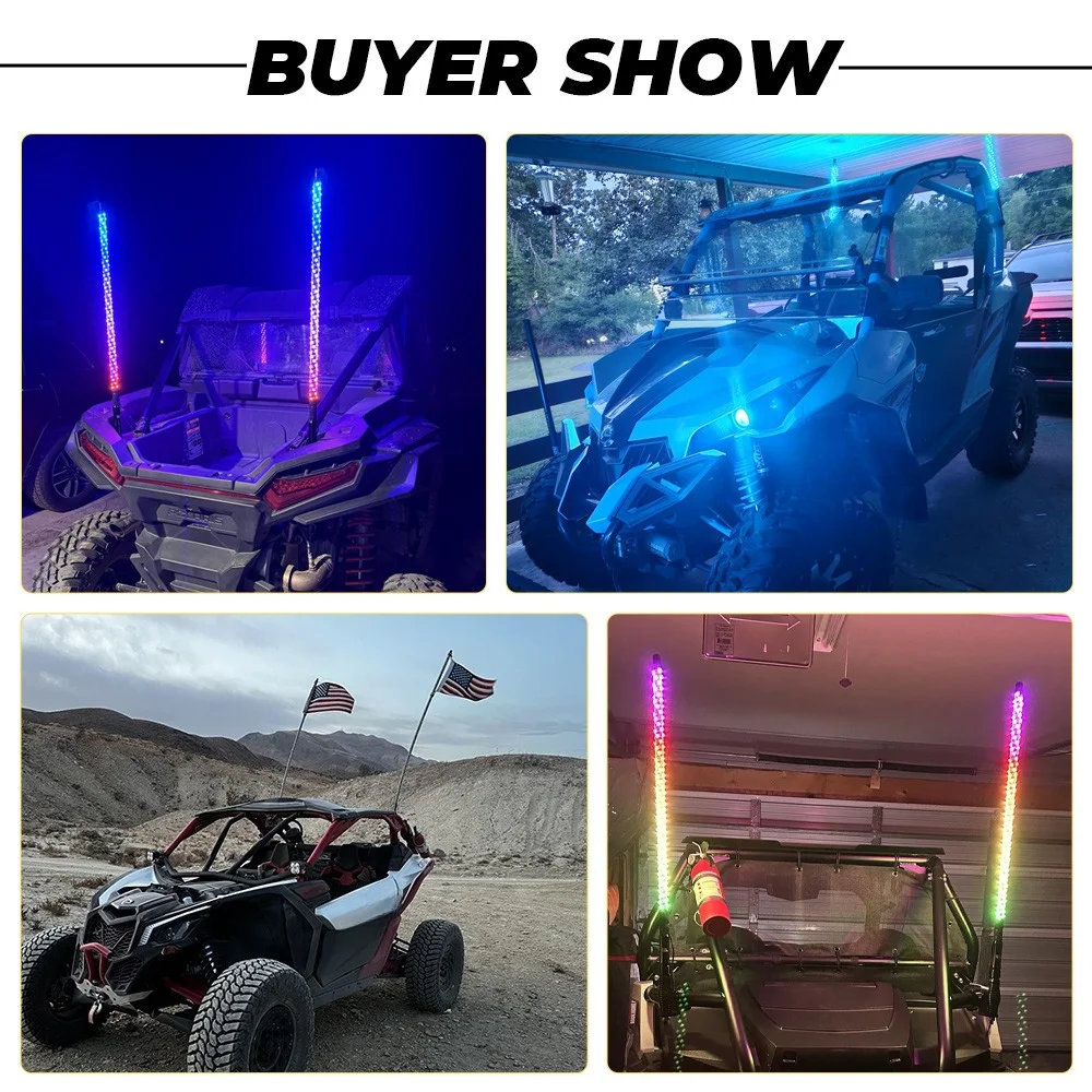 KEMIMOTO UTV ATV 3FT Spiral-LED-Peitschenlicht mit APP-Fernbedienung, IP67 wasserbeständig, kompatibel mit Polaris RZR für Can-Am X3 – Detail 3