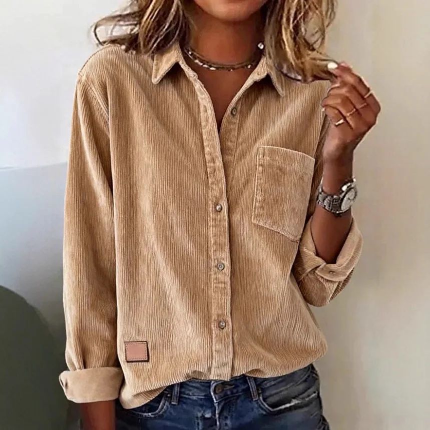 

Chemisier femmes Lapel single-breasted long-sleeved commuting all-match shirt tops women's spring summer loose solid color tops