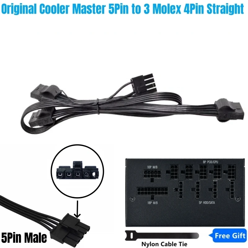 Cooler Master-Cable de alimentación de ventilador HDD SSD, Unidad de fuente de alimentación Modular, 5 pines a 3 Molex IDE, 4 pines, para V750, V850, V1000, V1300