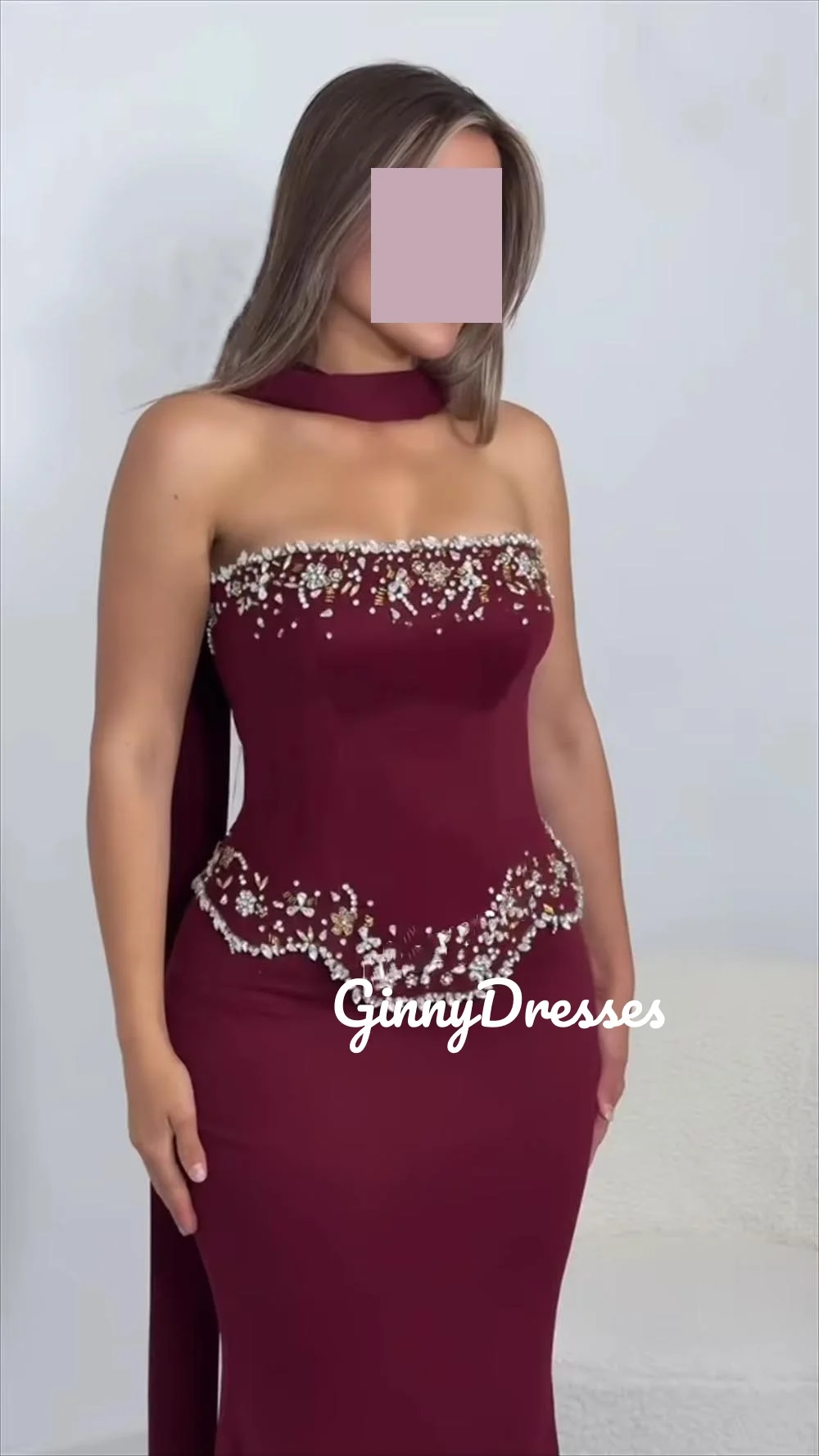 Robes de soirée de luxe personnalisées, style sirène, sans bretelles, longueur au sol, pour événements spéciaux, perles bordeaux, fermeture éclair, robes F