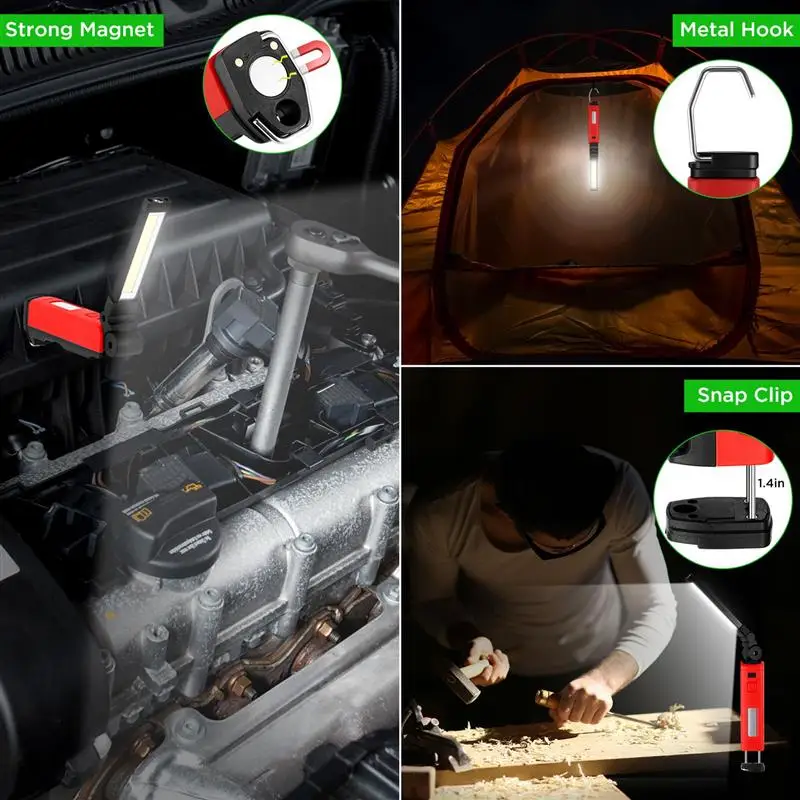 Outdoor Folding Working Light Dimmable COB LED Flashlight Inspection Lamp Multifunction Handheld Camping Emergency Lights