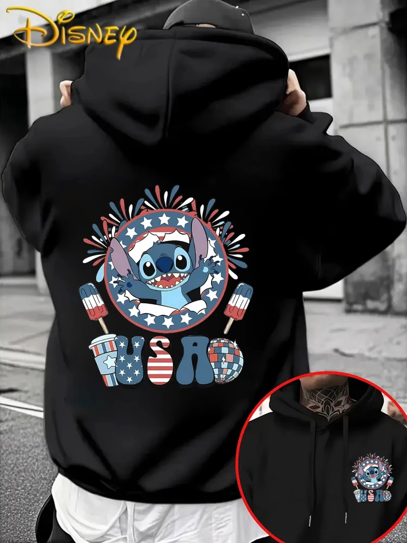 

Мужская толстовка с рисунком Disney Stitch, осень-зима, повседневный пуловер унисекс, толстовка, спортивный костюм, одежда с капюшоном, уличная одежда большого размера