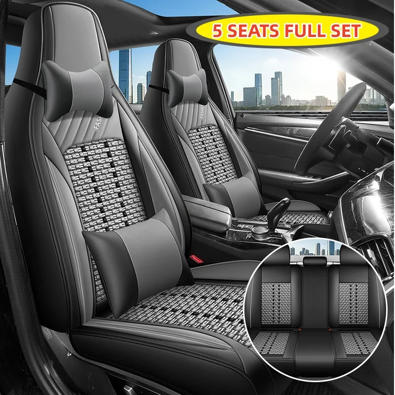 (Luxury Edition) 5 Seats in Total, with 2 Comfortable Headrests and 2 Soft Lumbar Supports, Luxurious Ice Silk Full-Cover Car Seat Covers, Universal, Breathable and Refreshing, Not Stuffy, Comfortable for All Seasons, Easy to Clean and Maintain, 3D Winged Support, Enhance Your Driving Experience, Available in Five Colors, Simple and Convenient Installation, Suitable for Various Models Such as Sedans, Suvs, Trucks, Etc