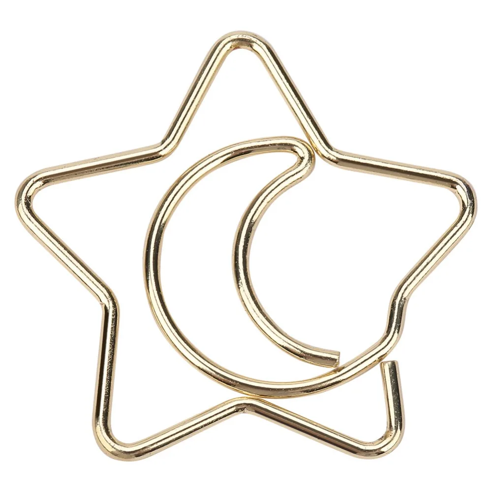 10PCS Bookmarks Iron Paper Clips Electroplating Star Moon Bookmark Clips Gold Office Clips Document Organizing