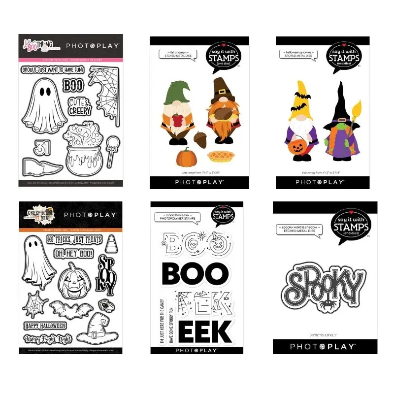 Halloween Collection Boo Fall Gnomes Spooky Metal Cutting Dies Stamps Stencil Scrapbooking Diary Embossing Diy Greeting Card