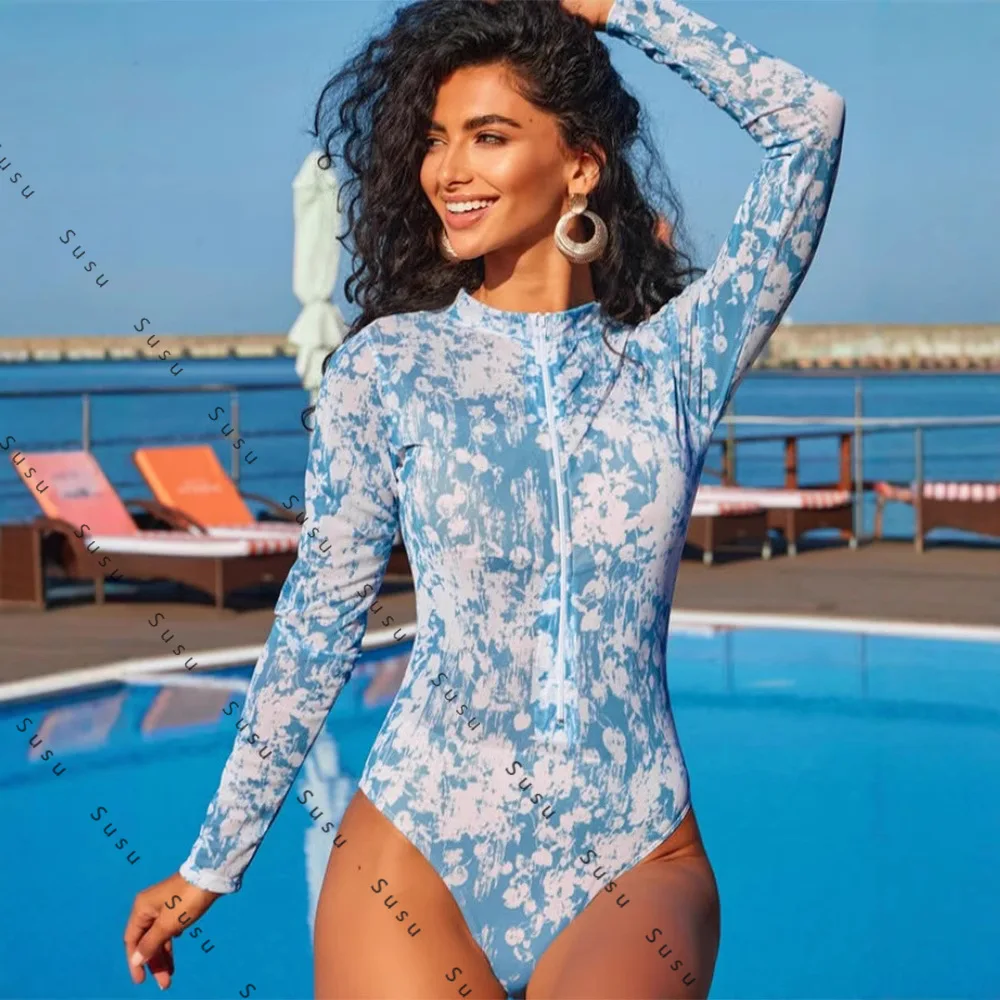 

2025 новые европейские и американские летние женские модные комбинезоны с длинными рукавами и принтом, повседневные универсальные колготки на молнии, нижняя рубашка