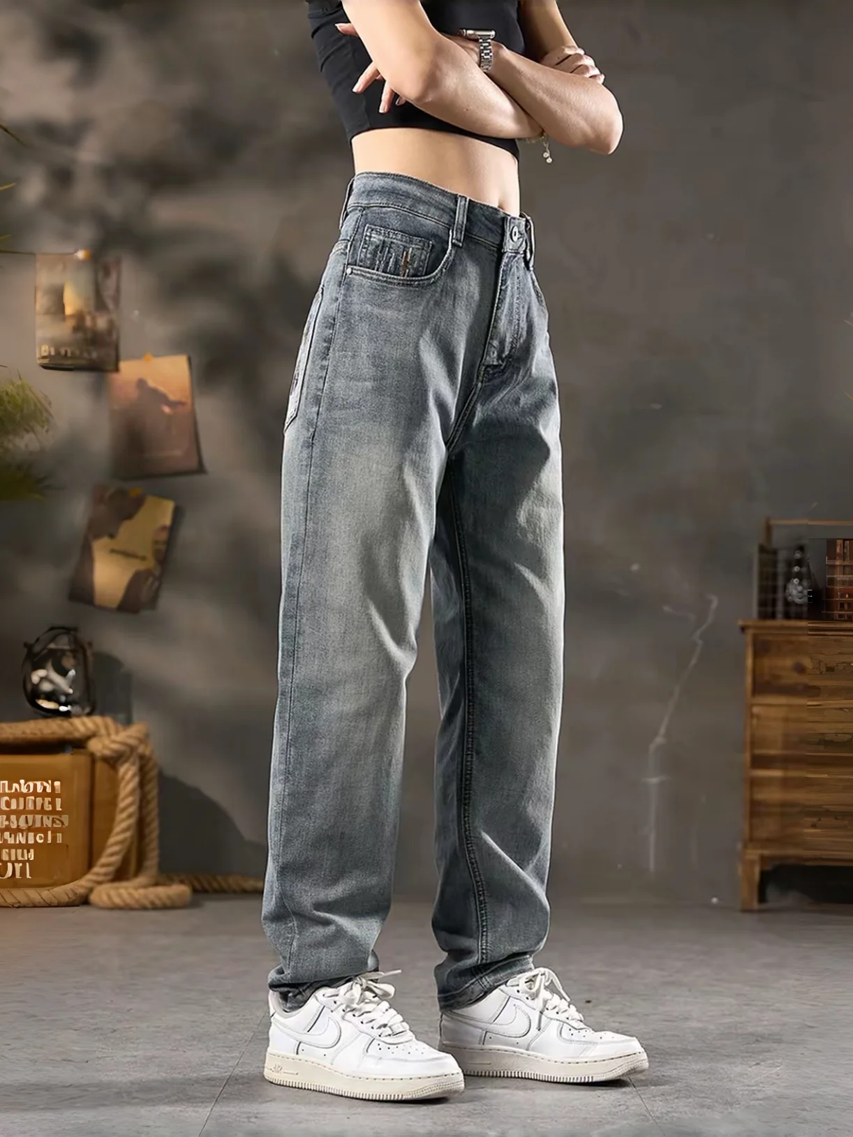 

Spring New Men's Fashionable American Retro Washed Jeans High Quality Casual Versatile Straight Leg Pants Comfortable Straigh...