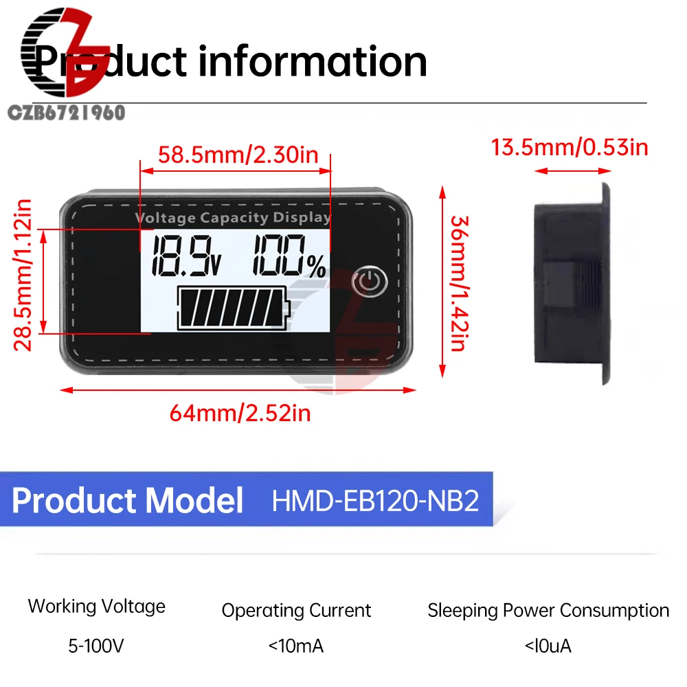 DC 5-100V Battery Capacity Indicator LCD Display Lead Acid Lithium LiFePO4 Car Motorcycle Voltmeter Universal Battery Tester