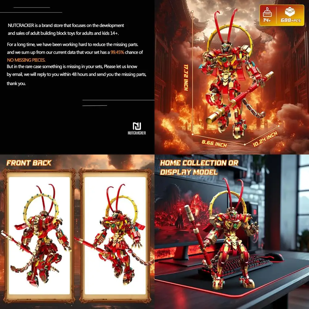 

Nutcracker Monkey King Mechanical Building Set: Action Figure Wukong Toy Block, Collectible Display Model, Perfect Valentine's D