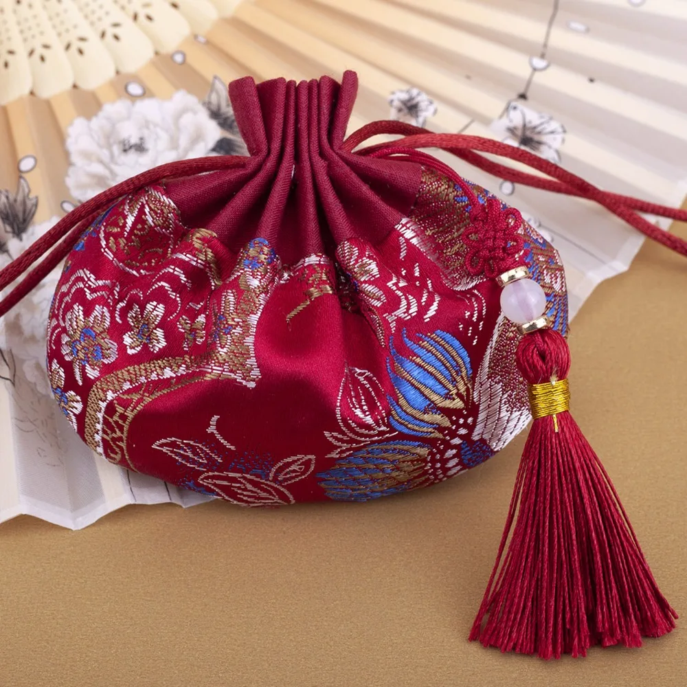 Sachet Empty Bag Chinese Style Jewelry Storage Bag Handmade Vintage Embroidery Tassel Drawstring Bag Prayer Pendant Wedding