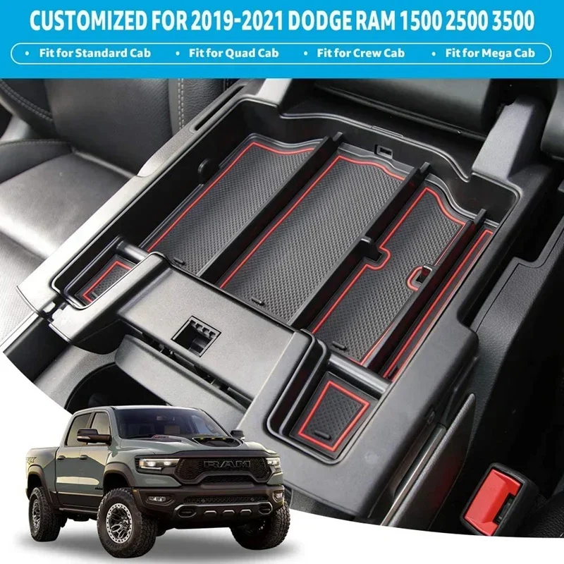 Car Interior Armrest Storage Box Tray For Dodge RAM 1500 2500 3500 2019-2022 Glove Box Center Console Organizer Container