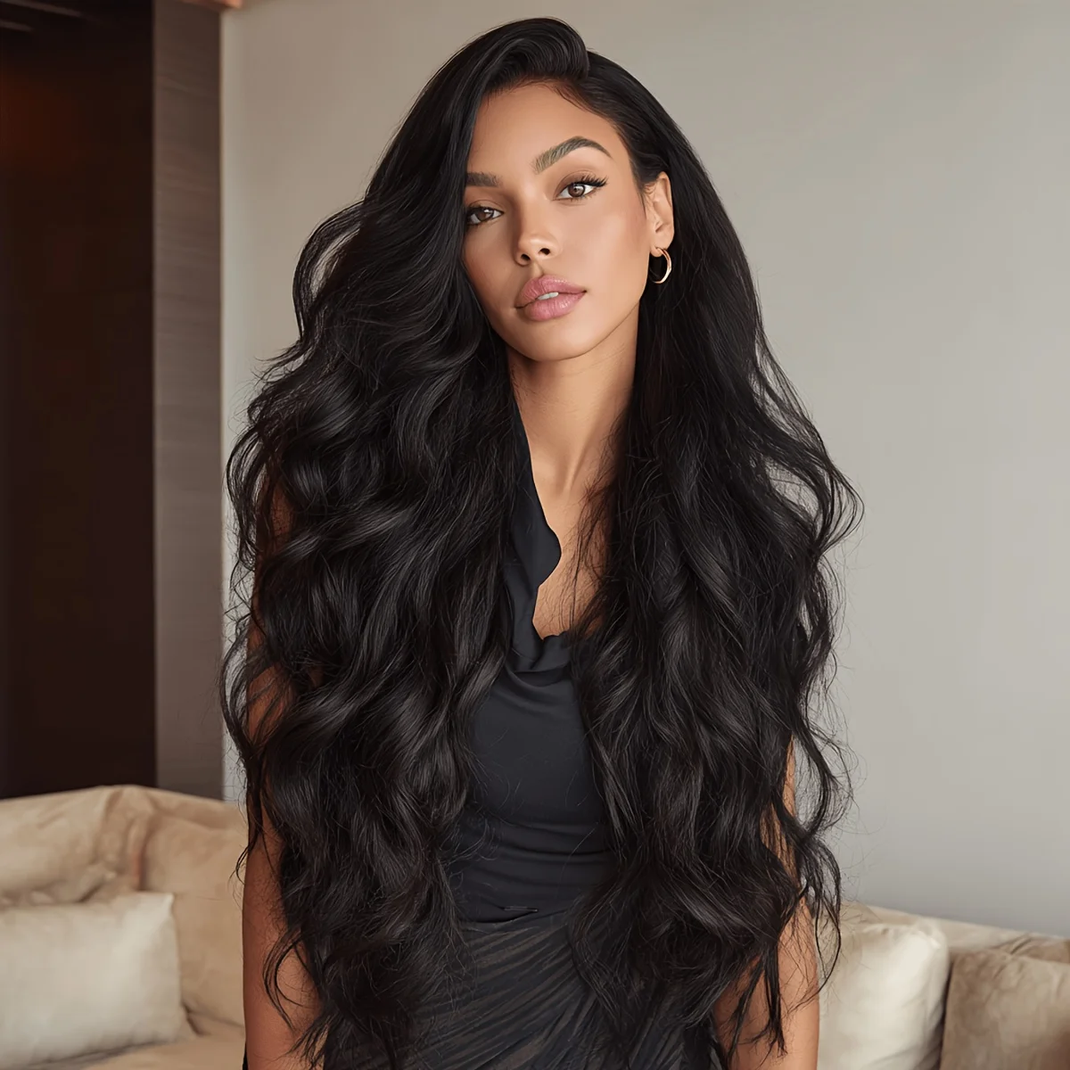 Natural Black Atmosphere 4 * 1 Lace Big Wave 26 Inch Daily Versatile