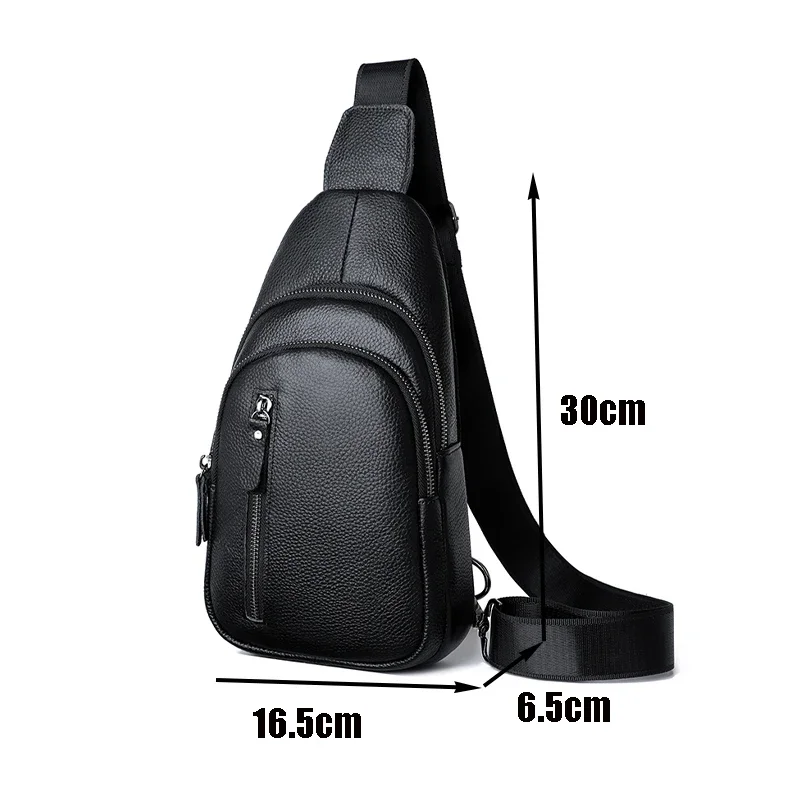 Men\'s Chest Bag Genuine Leather Male Shoulder Bags Messenger Pack Casual Crossbody  Fashion Men\'s Purity Handbag bolsa BLACK