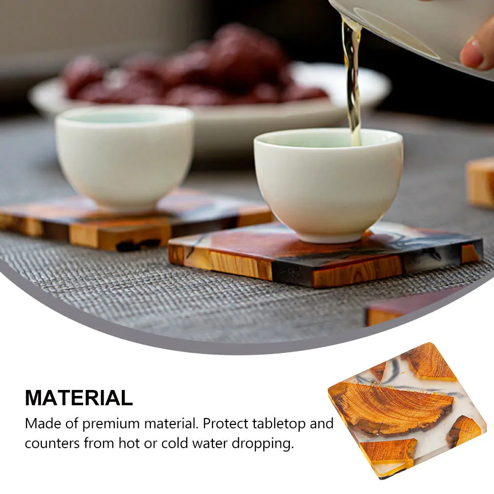 

1pc Wooden Coaster Artistic Resin Cup Mat Heat Insulation Waterproof For Coffee Tea Wine Glasses Home Decor Creative Table