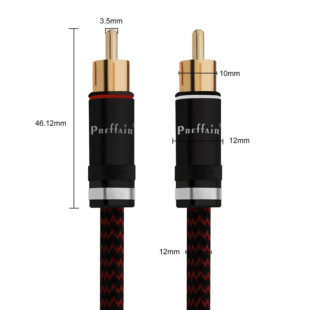 Pair HIFI 5N OFC RCA Audio Cables Male-to-Male Gold-Plated Brass RCA Audio Cable, Premium for DAC/Amplifier