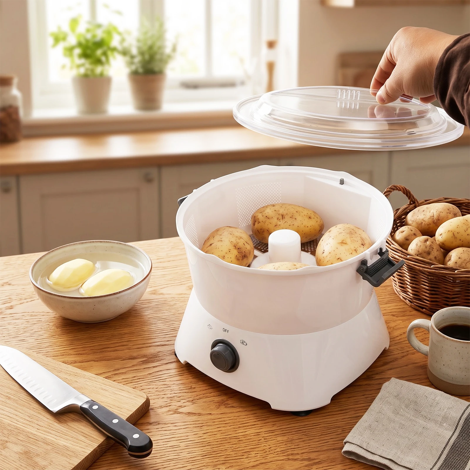 Electric Potato Peeler One‑button Automatic Spinner Peeler 85W Pure Copper Motor Multi‑Function for Home Kitchen Restaurant Use