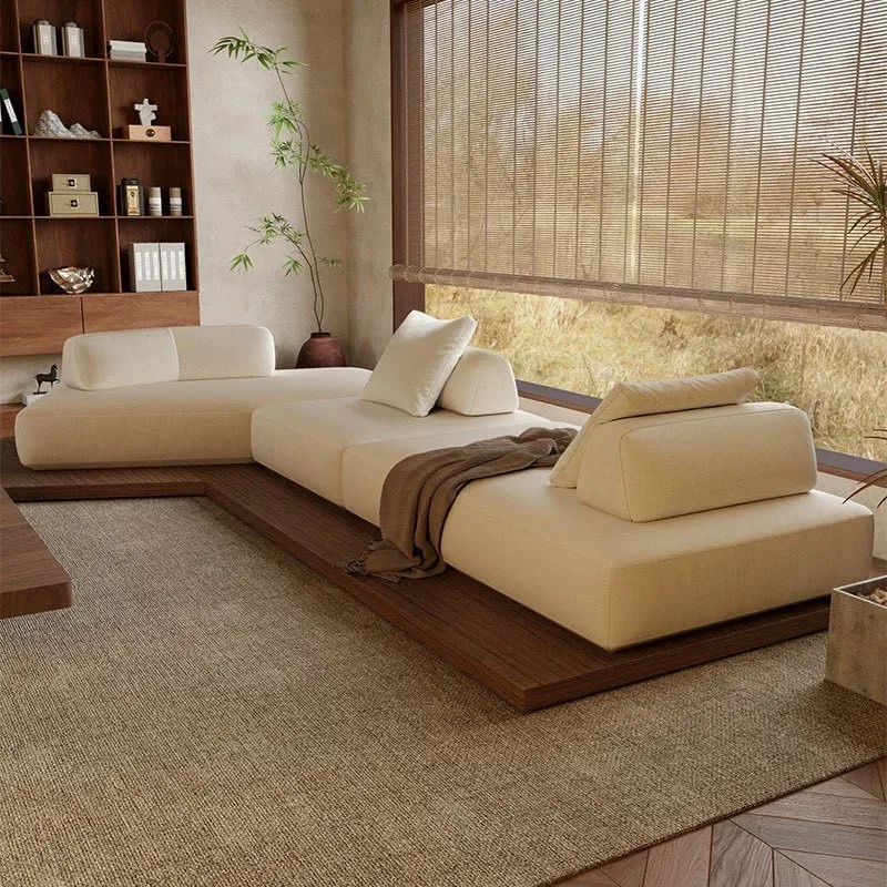 Nordic vintage solid wood modular sofa, American-style living room small solid wood furniture model home, sales office