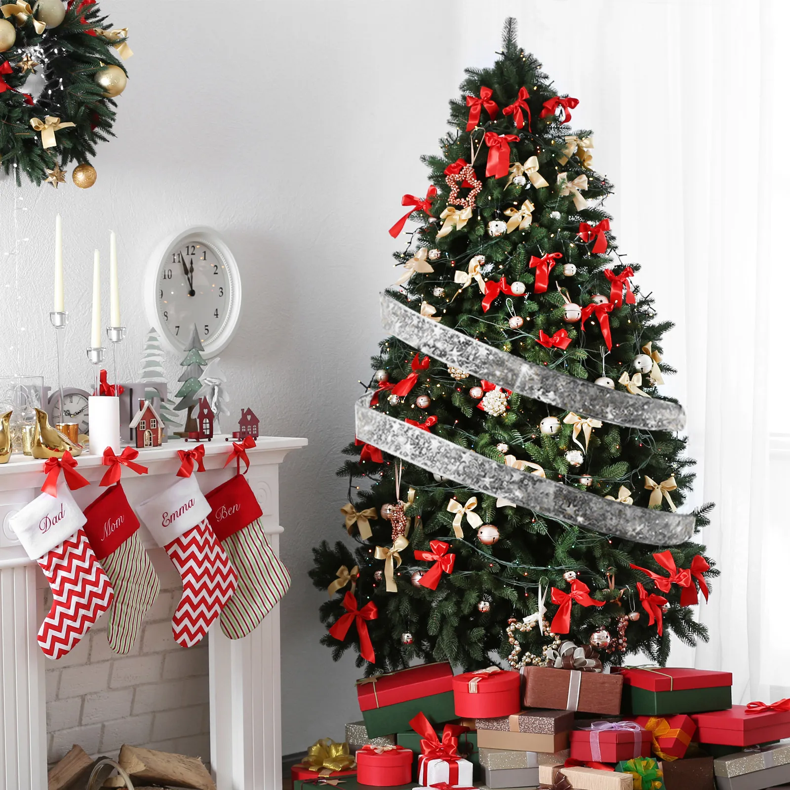 

1Pcs Decorative Light Strip Premium Material Battery Powered Christmas Tree Luminous Ribbon Chic Glowing Ribbon Xmas Party Lamp