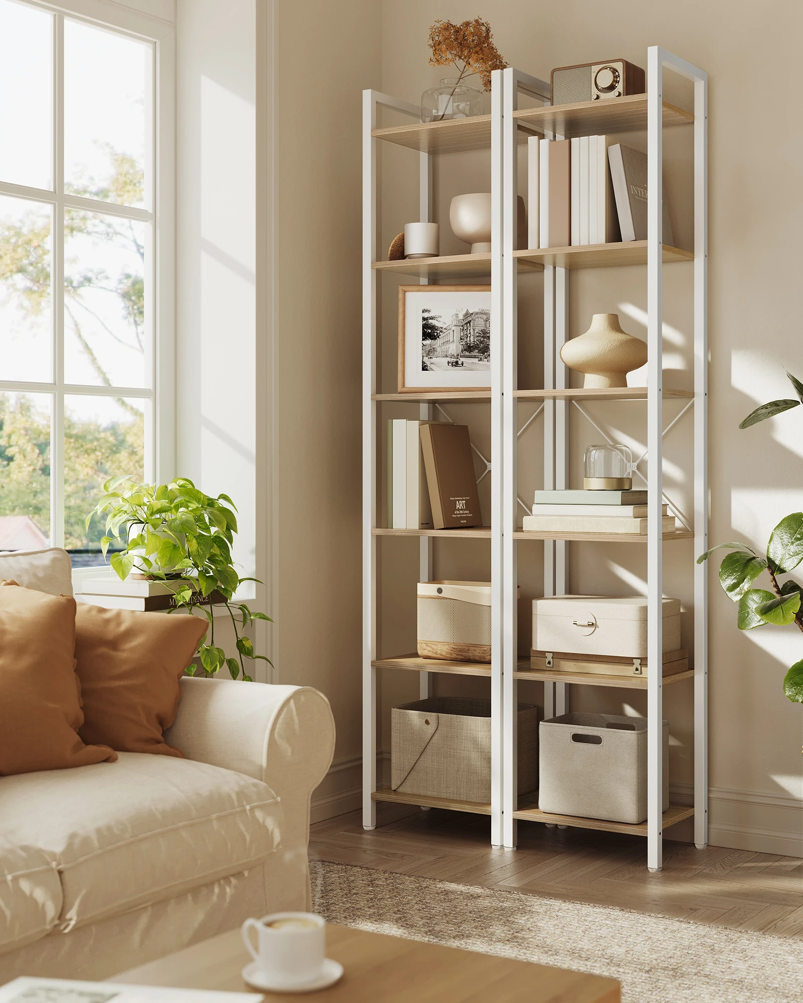 Songmics Schoenenrek Met 10 Vakken, Schoenenkast, 30X40X30 Cm Per Compartiment, Smal, Met Deuren, Stalen Frame