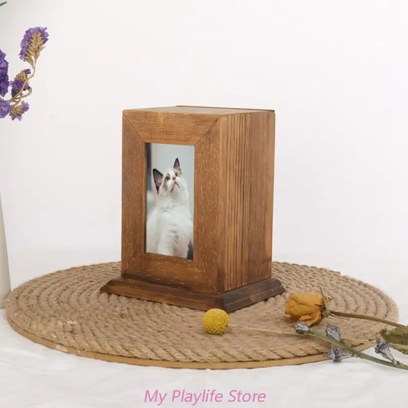 Urne en bois pour animaux de compagnie avec cadre photo, souvenir de chien mis en œuvre, sympathie du chien ou du chat, photo décédée, ornements commémoratifs