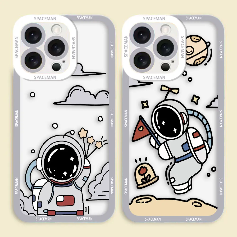 

Cartoon Astronaut Space Cover Clear Phone Case For VIVO Z1X V20 V20SE V21 V21E V23 V23E V25 V27 V27E V29E V30E Case Funda Shell