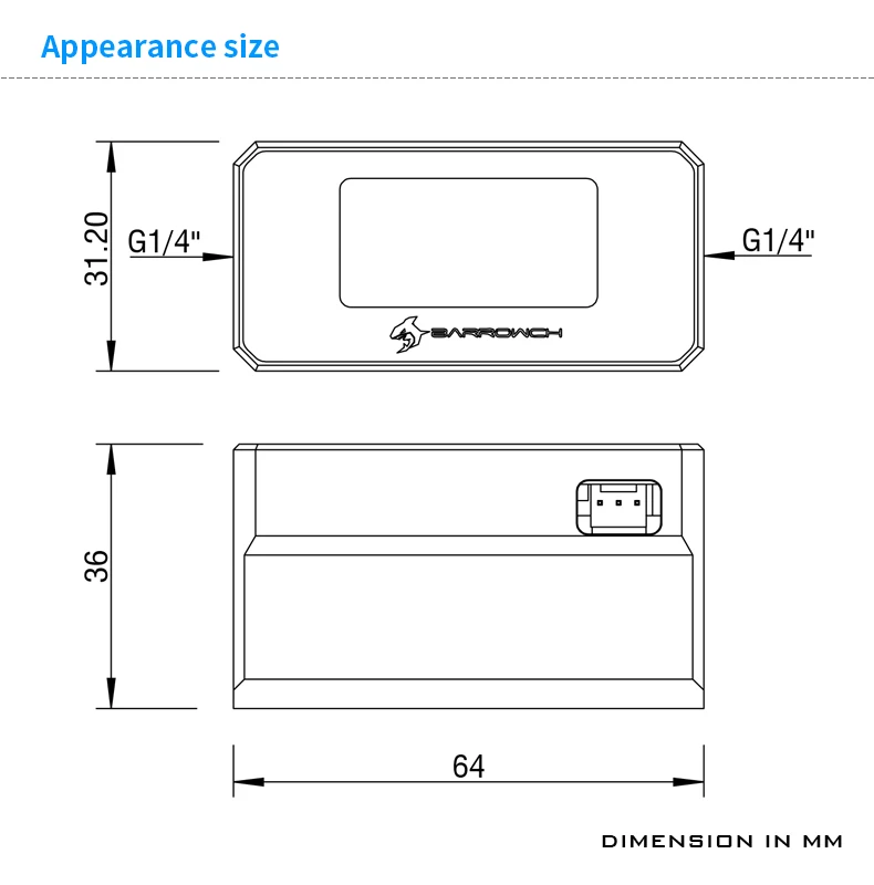 Barrowch FBFT07 G1/4 OLED Temperature Flow Meter,Custom Liquid Loop Build OLED Flowmeter,Alarm Water Cooling Monitor