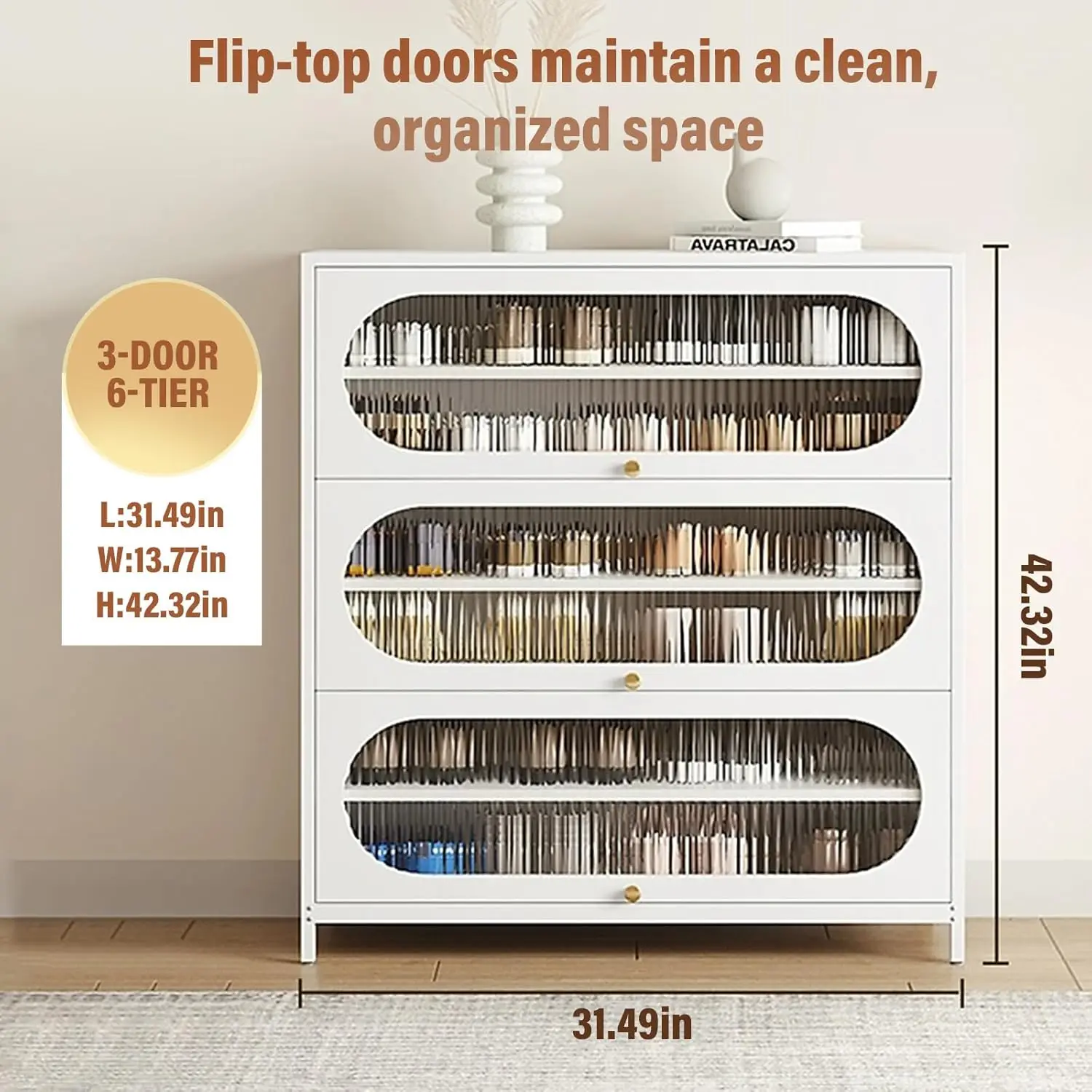 Shoe Cabinet Storage for Entryway, 24 Pair Shoe Organizer with 3 Flip Drawers, 6-Tier Steel Shoe Rack Organizer Storage Cabinet