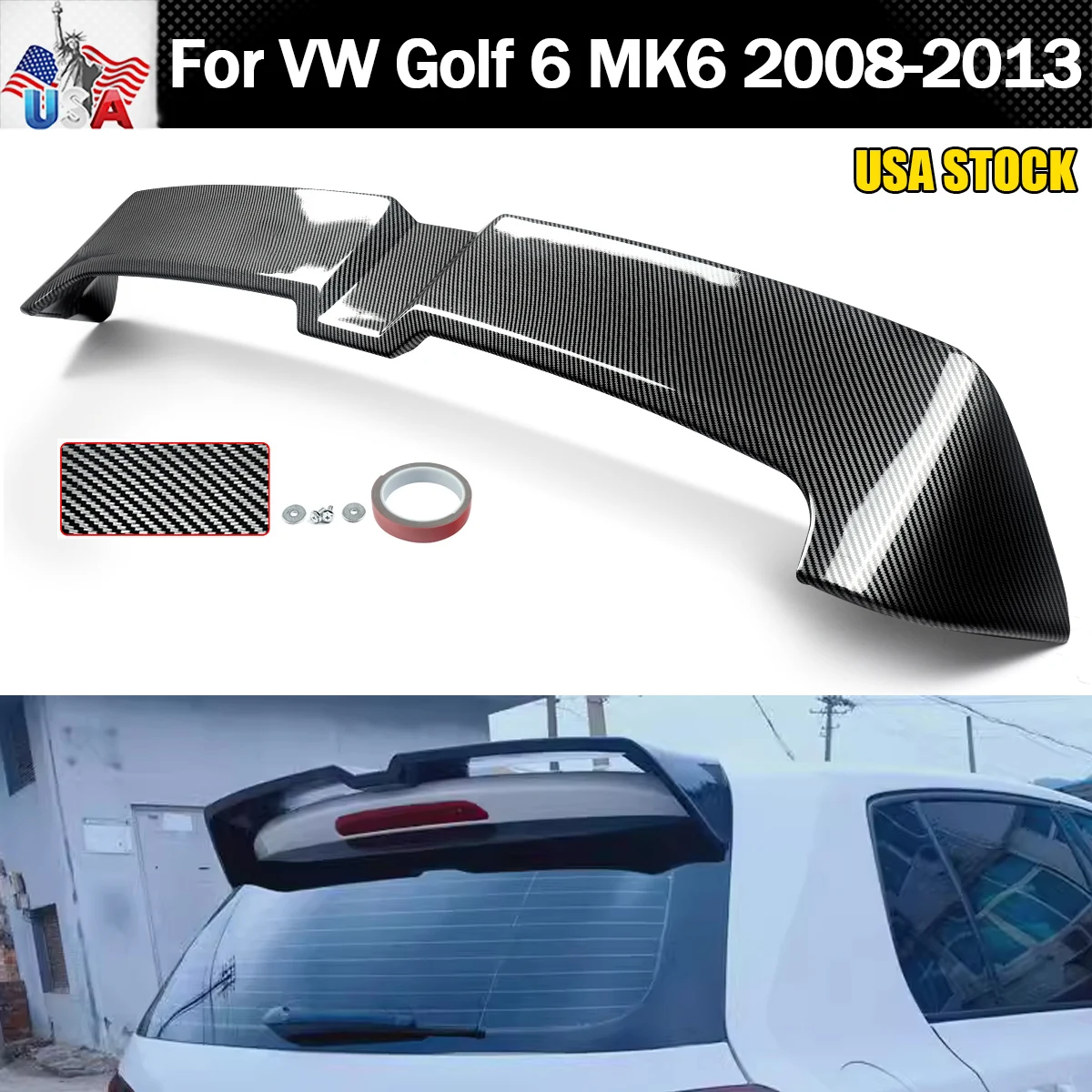 

Rear Roof Spoiler Lip Fit For 2008-2013 VW Golf 6 MK6 Hatchback For Regular Golf models i.e TSI/TDI Rear Wing Carbon Fiber Look
