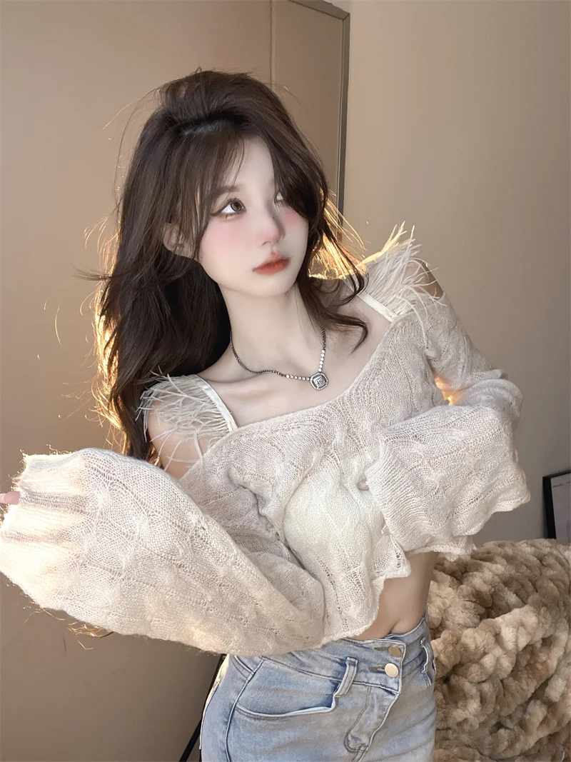 

Women's Autumn Winter Knitted Sweater One oulder Design Pure Color Base irt Sexy Chic Sle Korean Faion Inner Wear