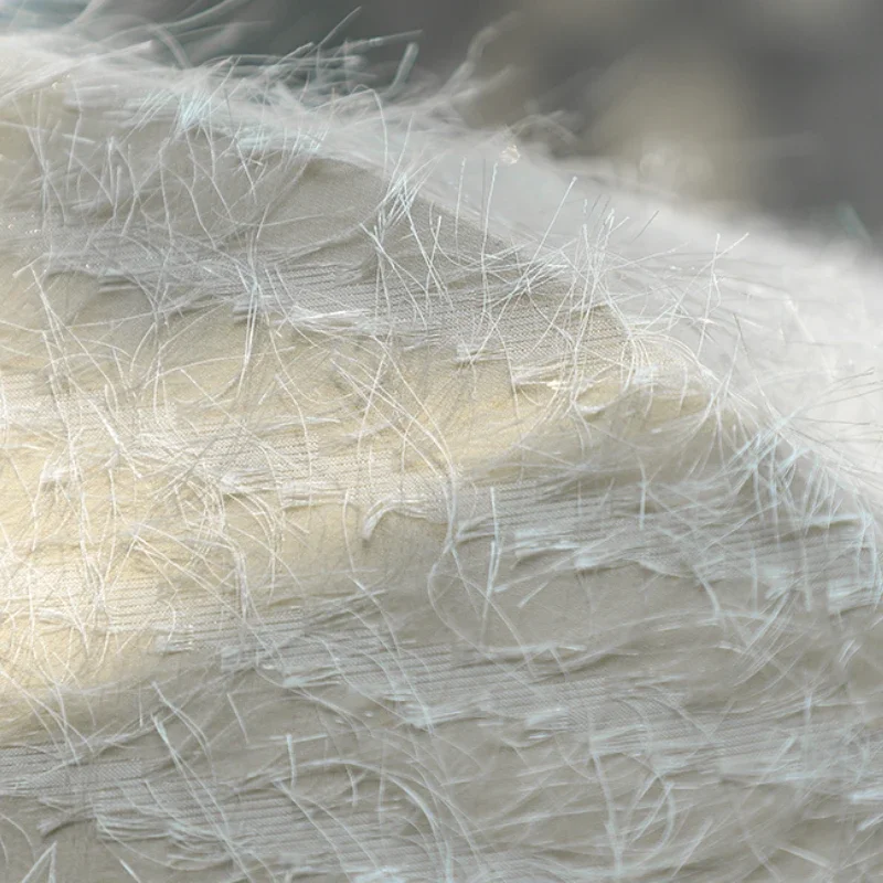 2023 New Original Cut Flower Three-dimensional Feather Tassel Designer Fabric Perspective Texture Mesh Fashion Fabric