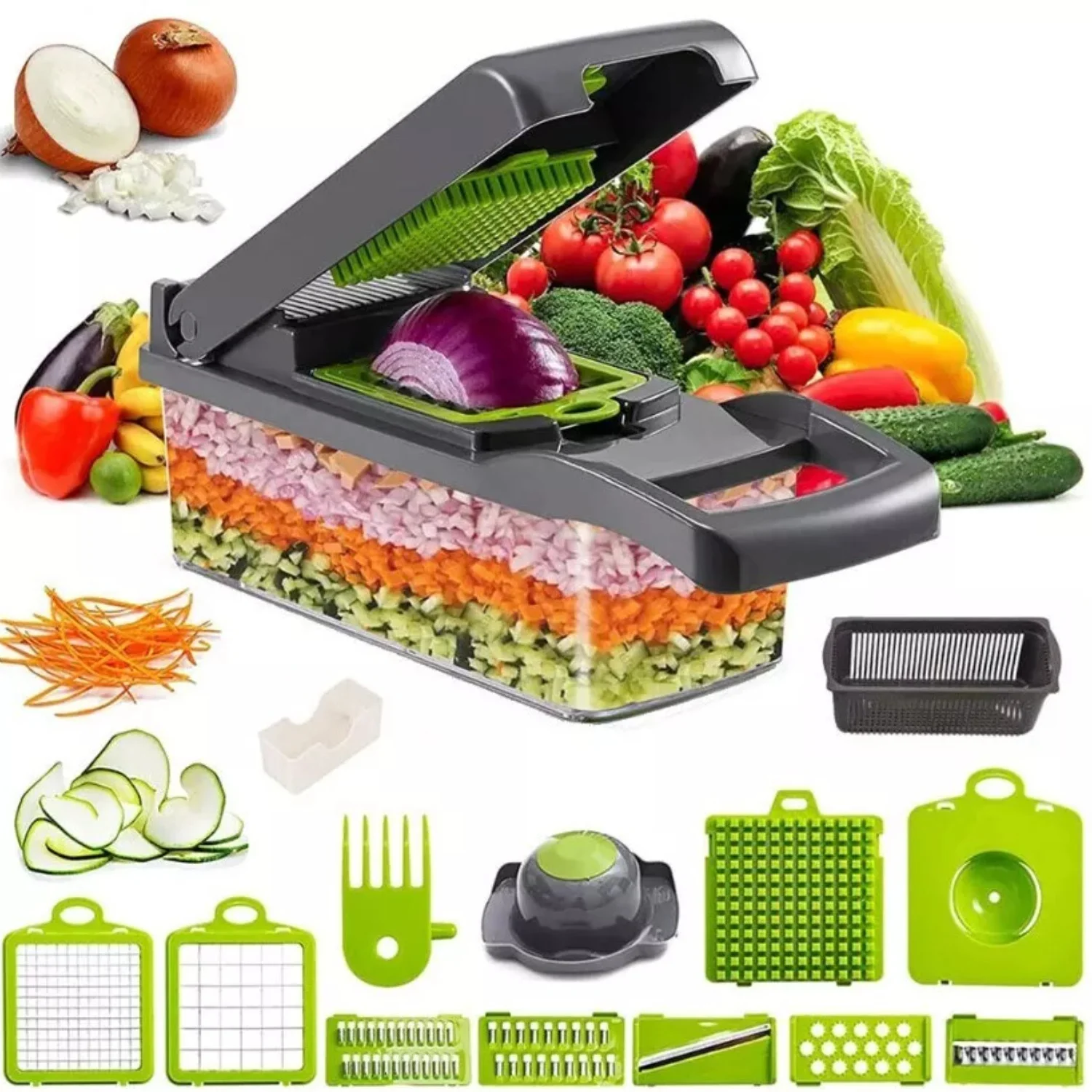 Herramienta de cocina multifuncional 15 en 1, pelador, cortador, rebanador, picadora para ensalada, frutas, verduras, preparación de alimentos