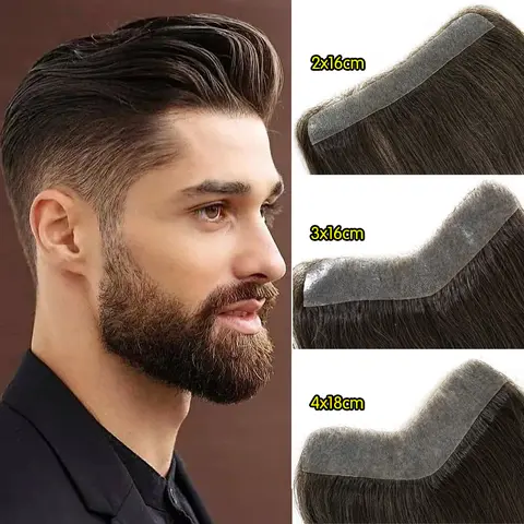 15cm 100% 인간의 머리카락 스트레이트 Toupee V 스타일 정면 헤어 라인 남성용 전면 교체 시스템 PU 헤어 피스 보이지 않는 확장