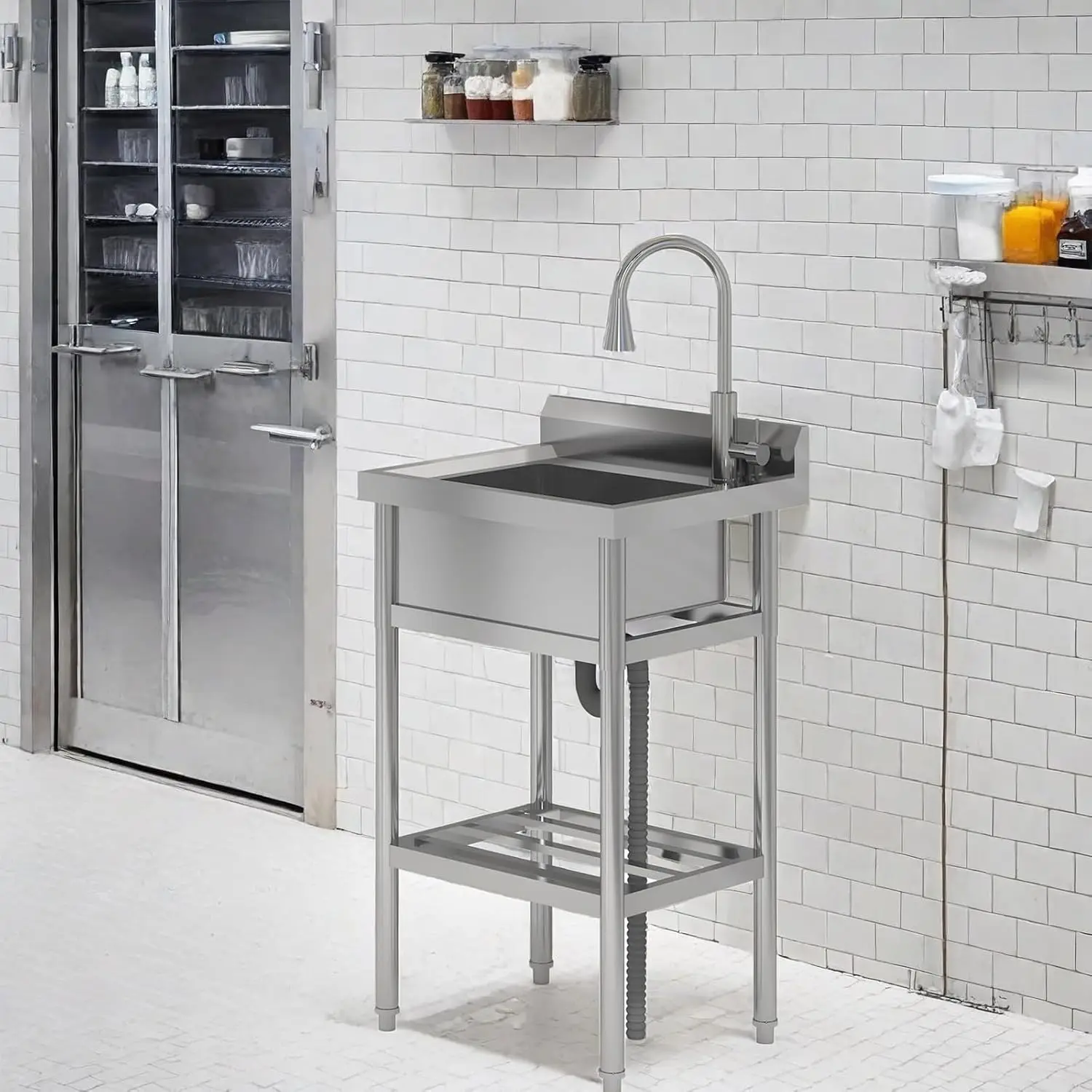 

Универсальная раковина, отдельно стоящая раковина с одной чашей и краном, раковина из нержавеющей стали для прачечной, кухни, ванной комнаты, гаража, сада