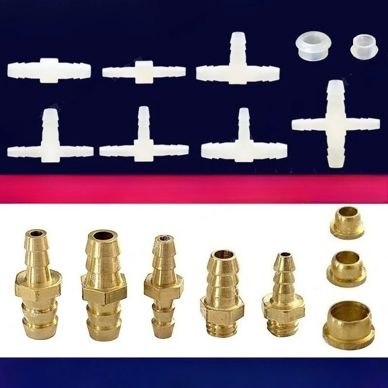10pcs Lab Plastic Pipe Connector,Copper Ferrule,Fixed Gas Pipe,Plastic Pair,2-way Straight-through 3-way 4-way Connector S