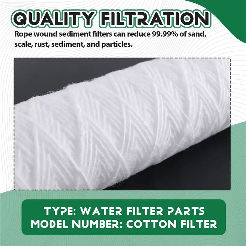 6Pcs 5 Micrometre String Wound Water Filter Universal Whole House Replacement Cartridge Sediment Filters 10Inch-A77G