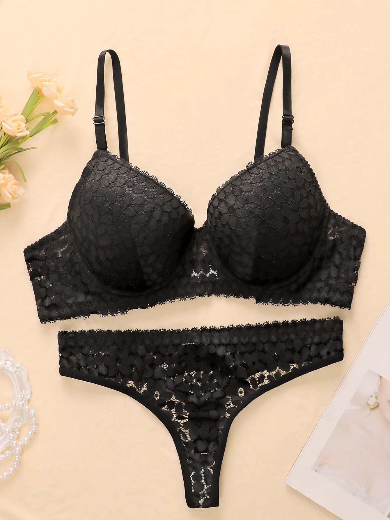 Women's Sexy Lace Lingerie Set With Steel Ring Gathering Push Up Bra Daily Comfortable Close Fitting Bra Underwear Set A3102