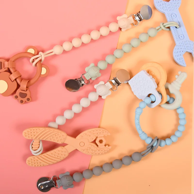 

Силиконовый зажим для детской соски, вязаный крючком, мультяшная пустышка для прорезывания зубов, цепочка для пустышки для новорожденных, держатель для соски, детские игрушки для прорезывания зубов