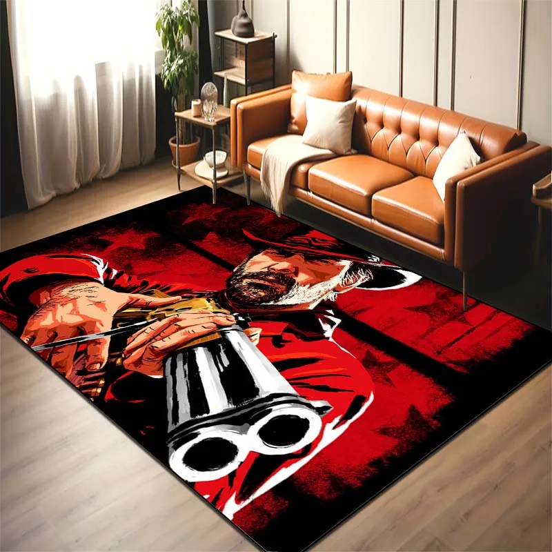 R-Red Dead Redemption Pattern Living Room Bedroom Carpet Bedside Bathroom Floor Mat 15 Sizes Custon Pattern Area Rug Home Decor