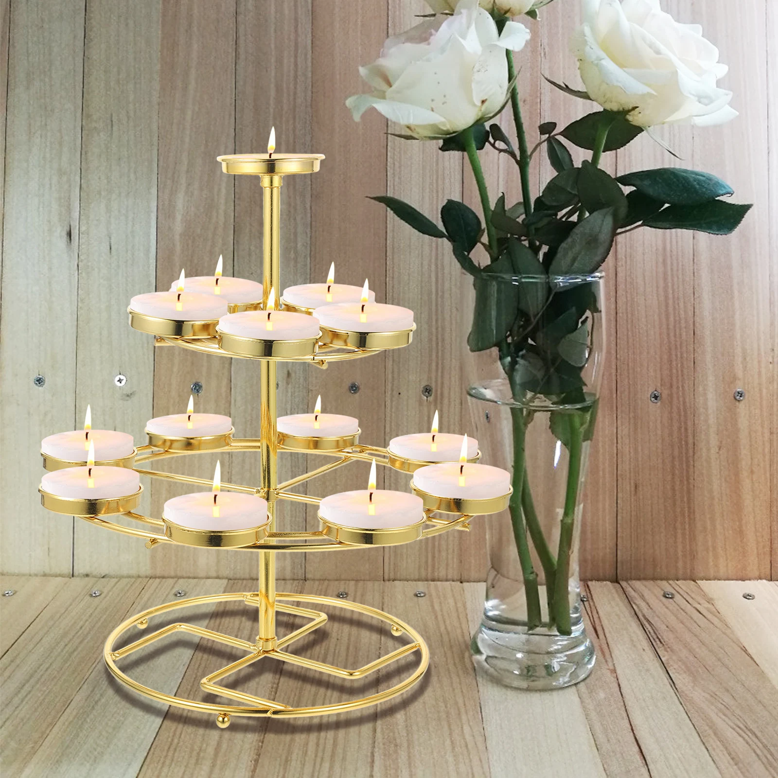 

Elegant Metal Lotus Stand Vintage Style Decorative Base Tapered Candlestick Holders Home Party Decor
