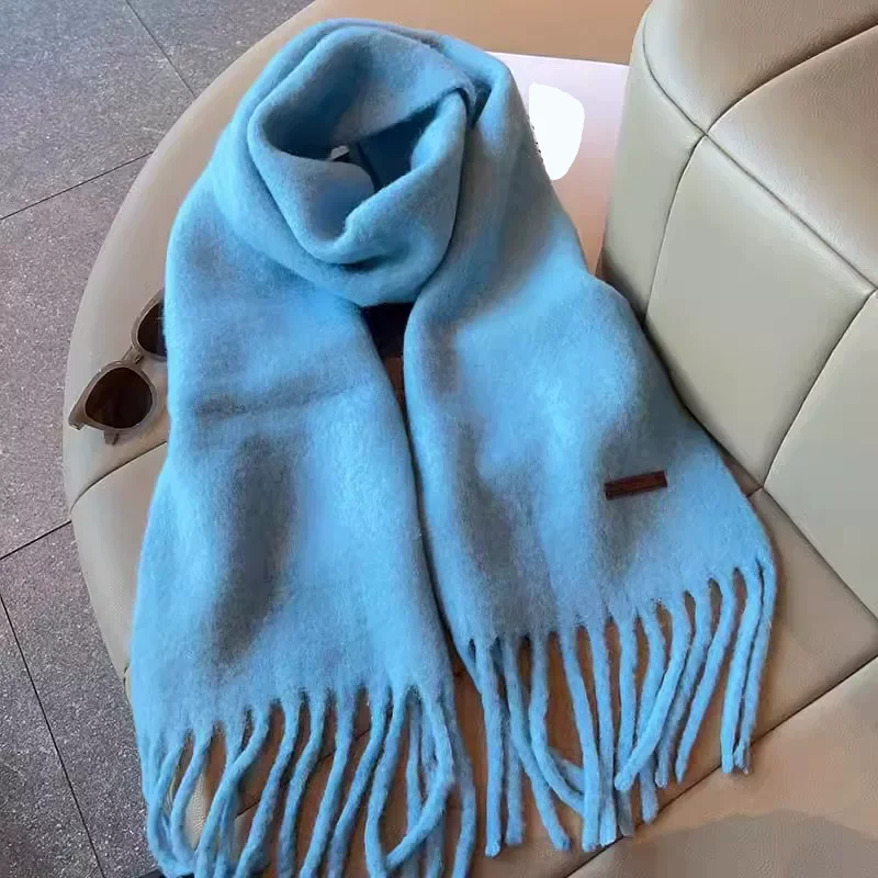 Fashion Superior Pure Color Mohair Wool Blends Scarf Shawl Winter Long Thick Neckerchief Women Male Muffler Warm Soft