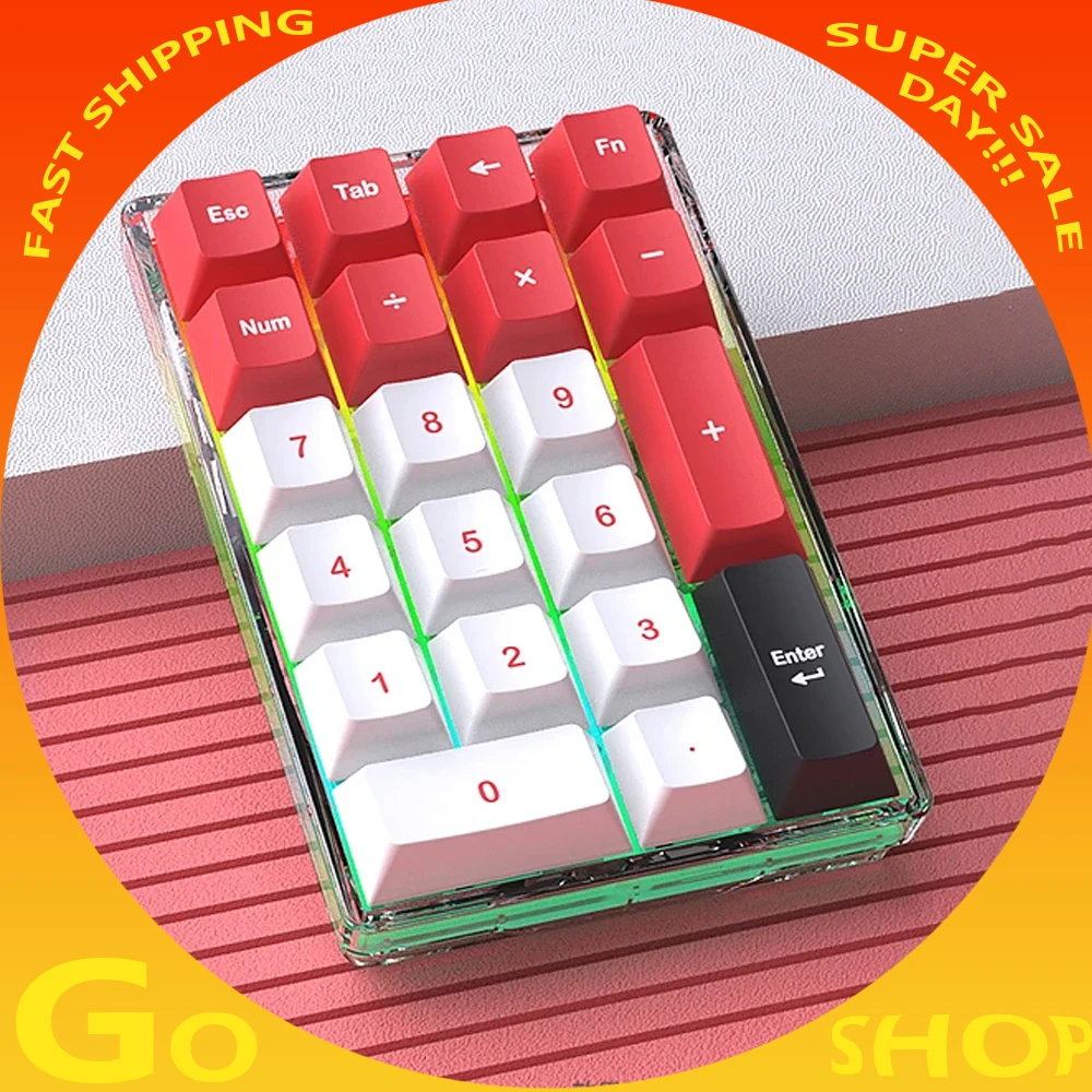 

HJS DK21 Беспроводная цифровая клавиатура Механическая цифровая клавиатура 22 клавиши Прозрачная игровая мини-клавиатура RGB Уникальная цифровая клавиатура