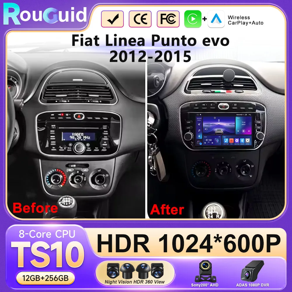 Radio Auto Android 16 de 7'' para Fiat Linea Punto evo 2012-2015 GPS WIFI Carplay Auto 4G Radio Estéreo Reproductor Multimedia Bluetooth