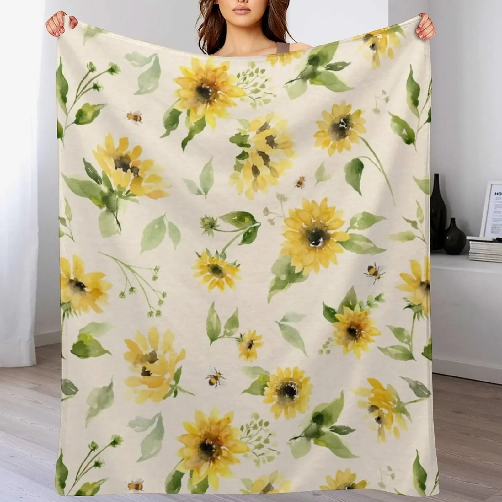 

Sunflowers and Bees Throw Blanket blankets and throws Decorative Throw funny gift Furrys Blankets