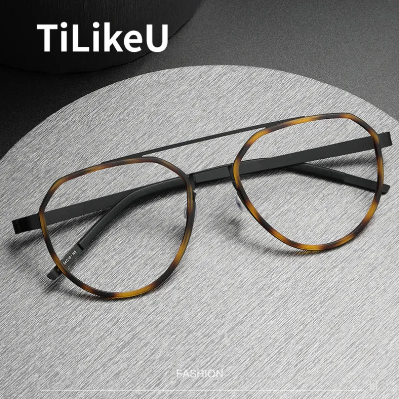 

Pure Titanium Large Size Double Beam Vintage Eyeglasses Frames Denmark Brand Men Pilot Screwless Eyewear Oversized Glasses Gafas