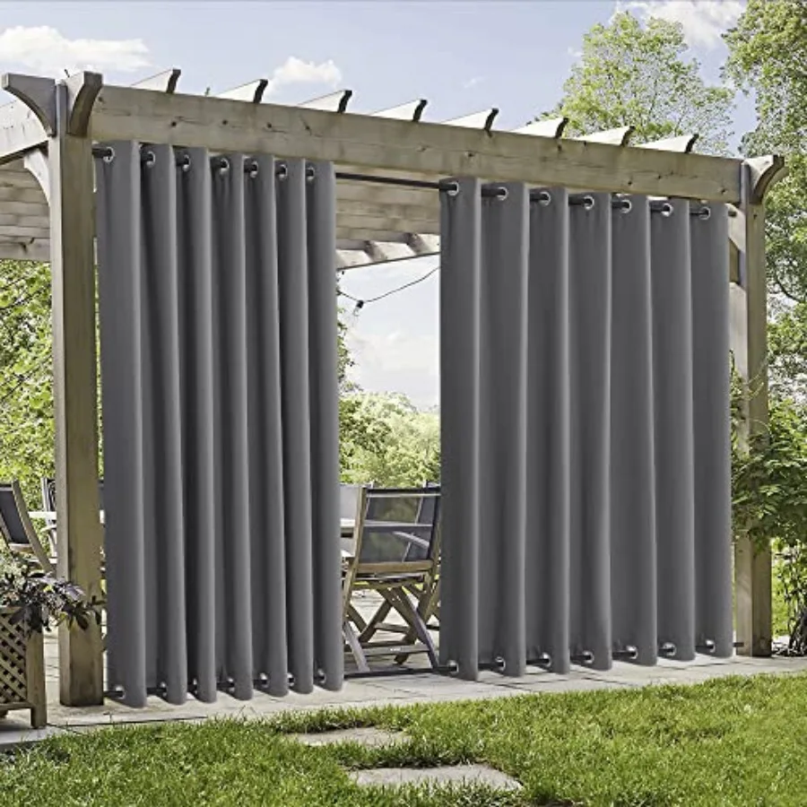 

2 Panels Outdoor Curtains Weighted Windproof Curtains Blackout Waterproof Panels Block Sun and Heat Outdoor Divider for Patio A