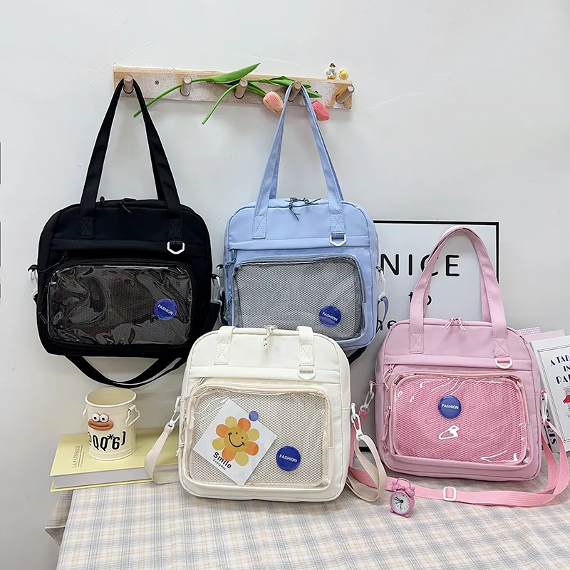 

Japanese High School Girls Crossbody Bags Nylon Teenage Student Tote Book Bag Transparent Women Handbags JK Kawaii Shoulder Bag