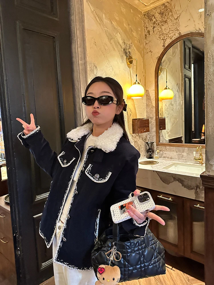 

Faionable Contrast Color Corduroy Jaet Women's Winter Clothes Nice Cotton Sle Top French Sle Loose Fit ort Coat